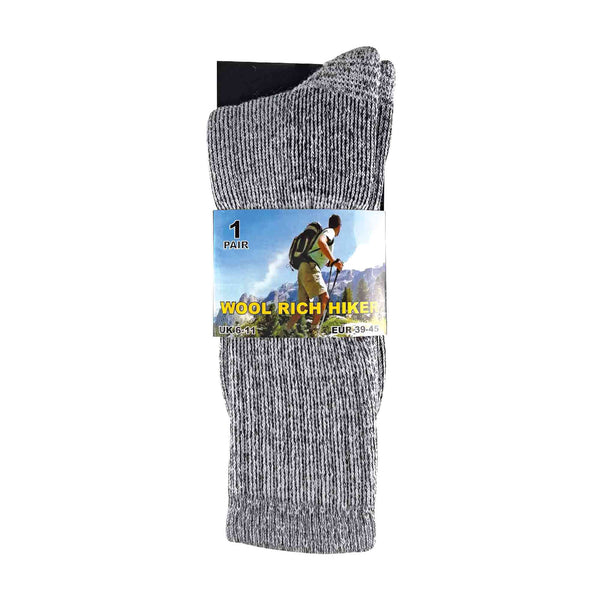 2 Pack Mens Cushioned Heel & Toe Thermal Wool Hiking Socks