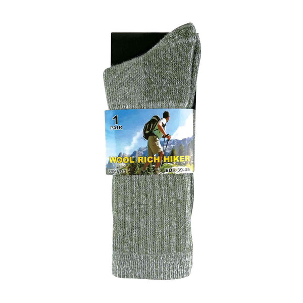 2 Pack Mens Cushioned Heel & Toe Thermal Wool Hiking Socks