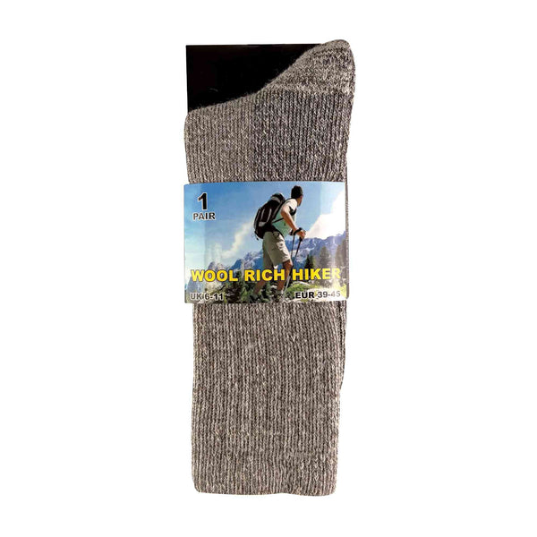 2 Pack Mens Cushioned Heel & Toe Thermal Wool Hiking Socks