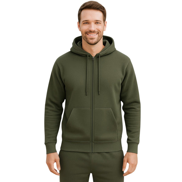 Men’s Plain Zip Hoodie – Fleece Lined, Casual Full Zip Sweatshirt with Hood