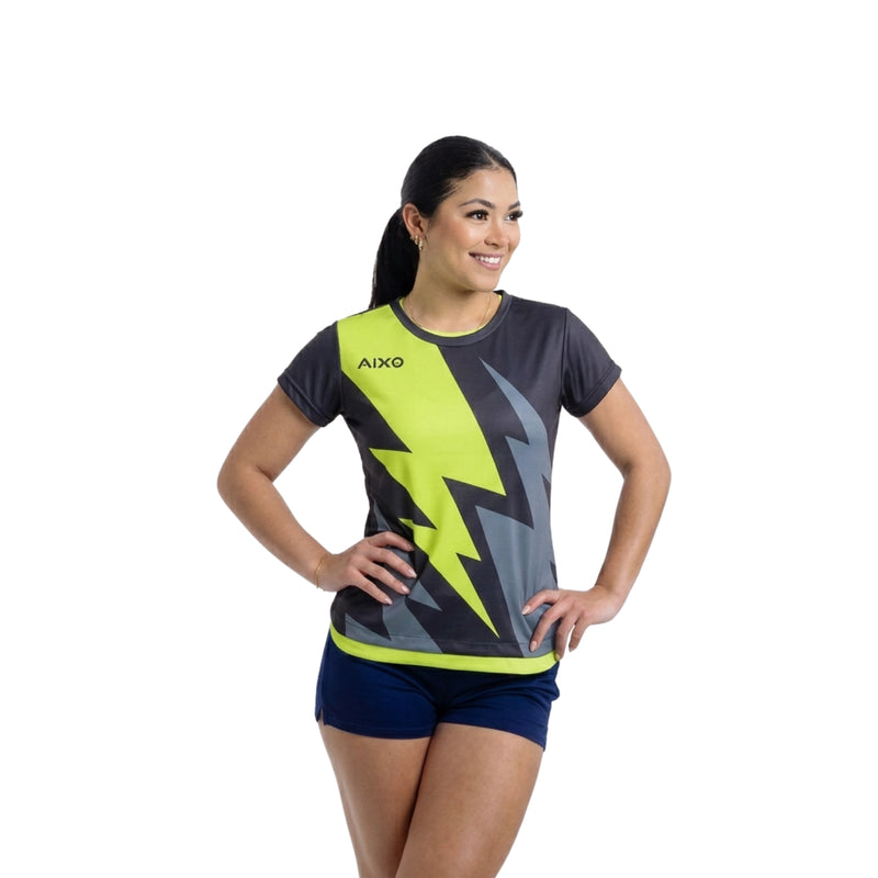 AIXO Bolt Women's Sports T-Shirt — Black/Green