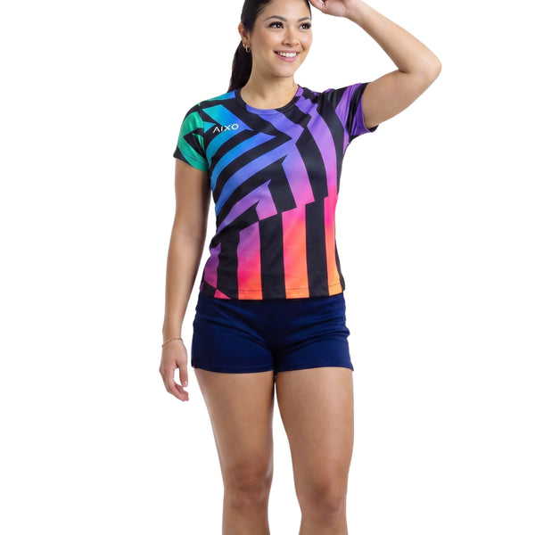 AIXO Rainbow Chaos Women's Sports T-Shirt — Black