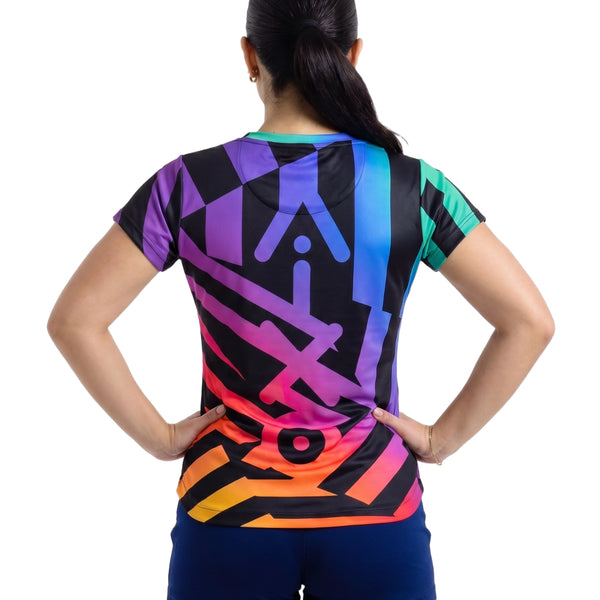 AIXO Rainbow Chaos Women's Sports T-Shirt — Black
