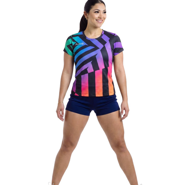AIXO Rainbow Chaos Women's Sports T-Shirt — Black