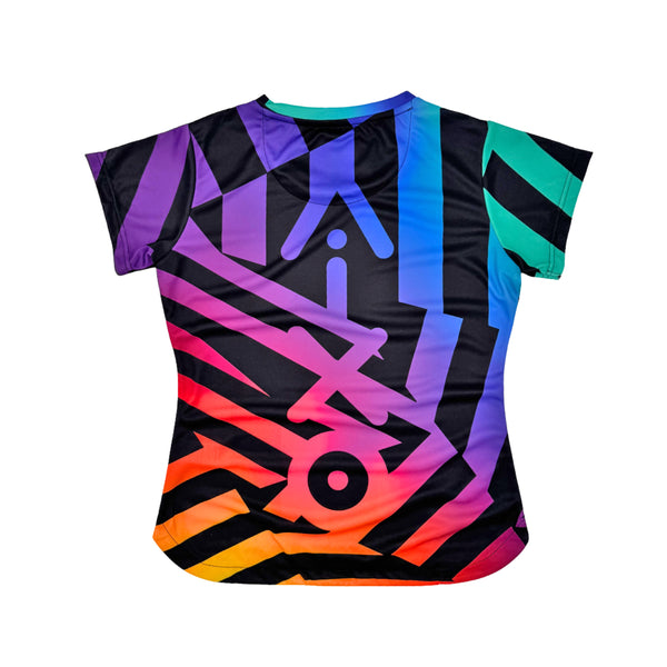 AIXO Rainbow Chaos Women's Sports T-Shirt — Black