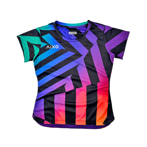AIXO Rainbow Chaos Women's Sports T-Shirt — Black