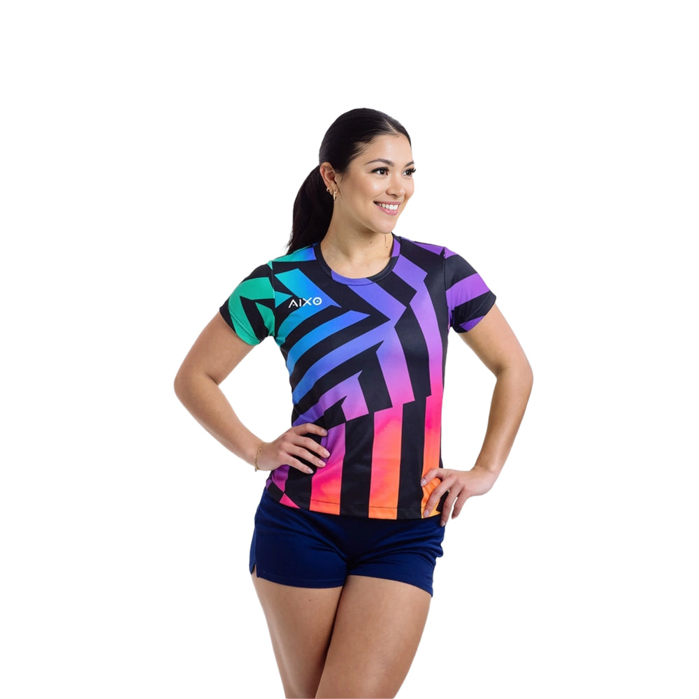 AIXO Rainbow Chaos Women's Sports T-Shirt — Black