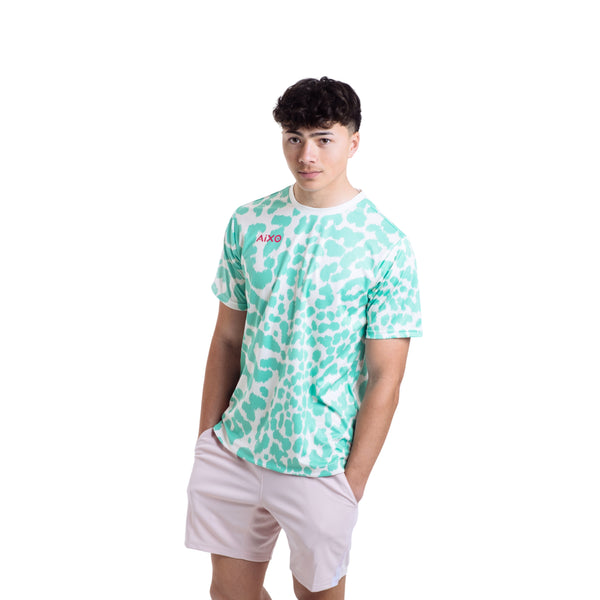 AIXO Leopard Men's Sports T-Shirt — Ivory