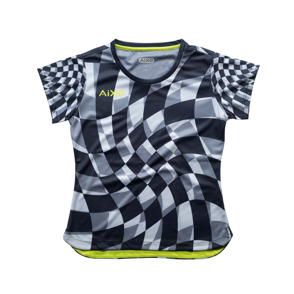 AIXO Checker Women's Sports T-Shirt — Grey Check