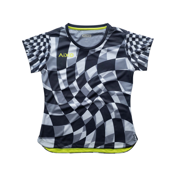 AIXO Checker Women's Sports T-Shirt — Grey Check
