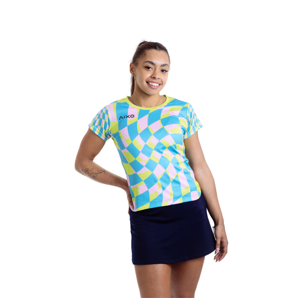 AIXO Checker Women's Sports T-Shirt — Lime Check