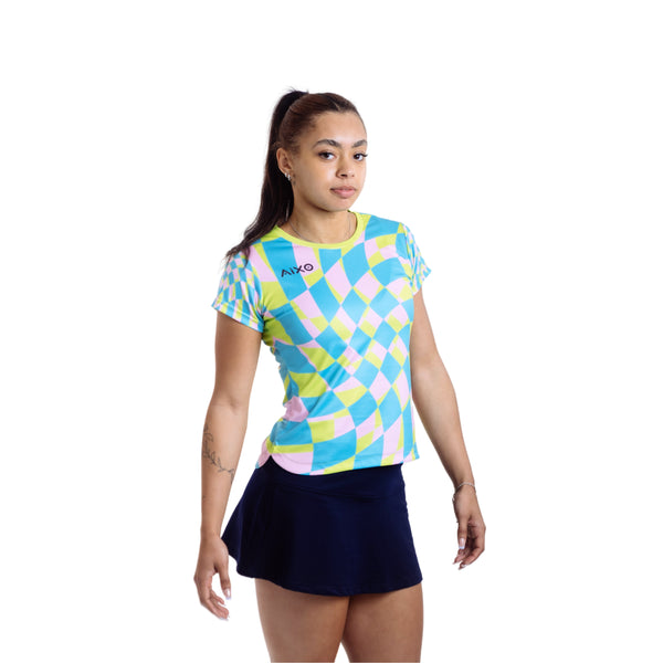 AIXO Checker Women's Sports T-Shirt — Grey Check