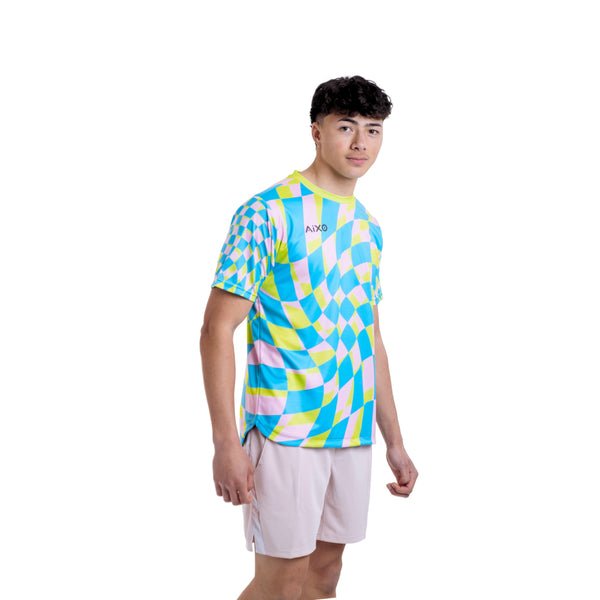 AIXO Checker Men's Sports T-Shirt — Grey Check
