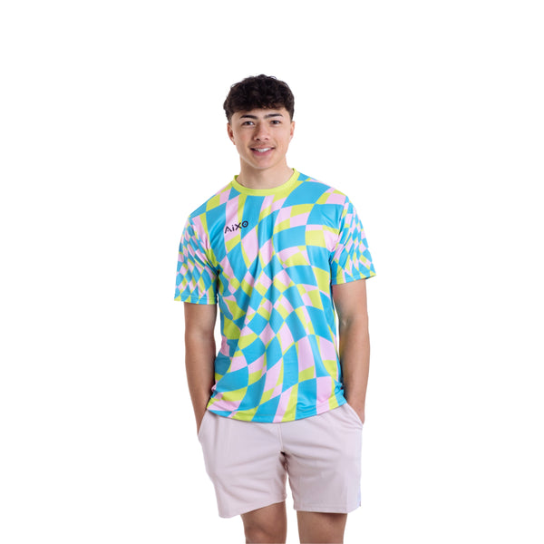 AIXO Checker Men's Sports T-Shirt — Grey Check