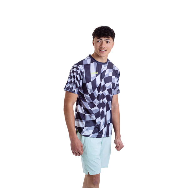AIXO Checker Men's Sports T-Shirt — Grey Check