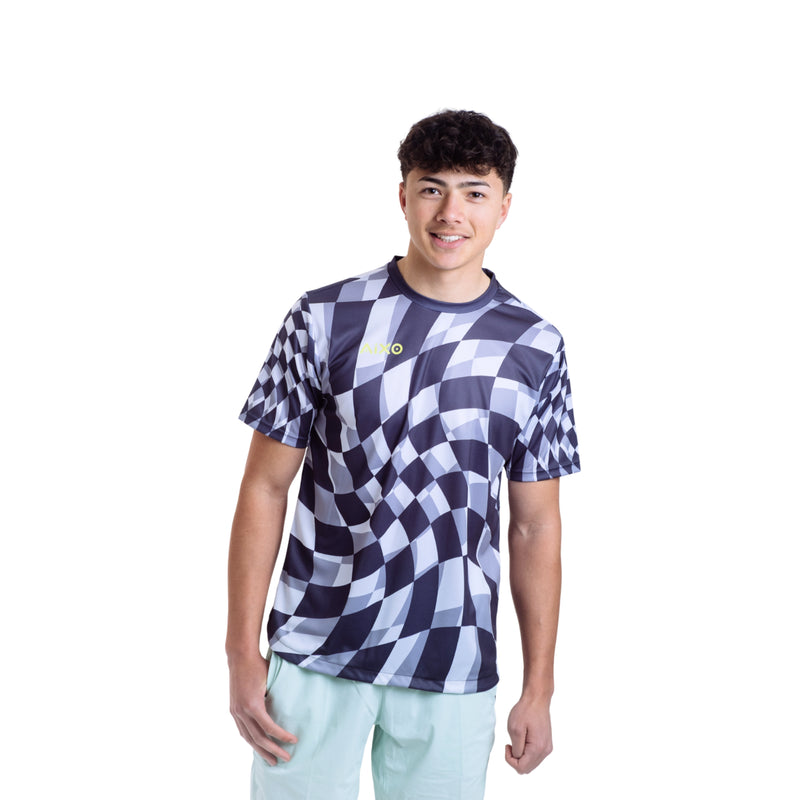 AIXO Checker Men's Sports T-Shirt — Grey Check