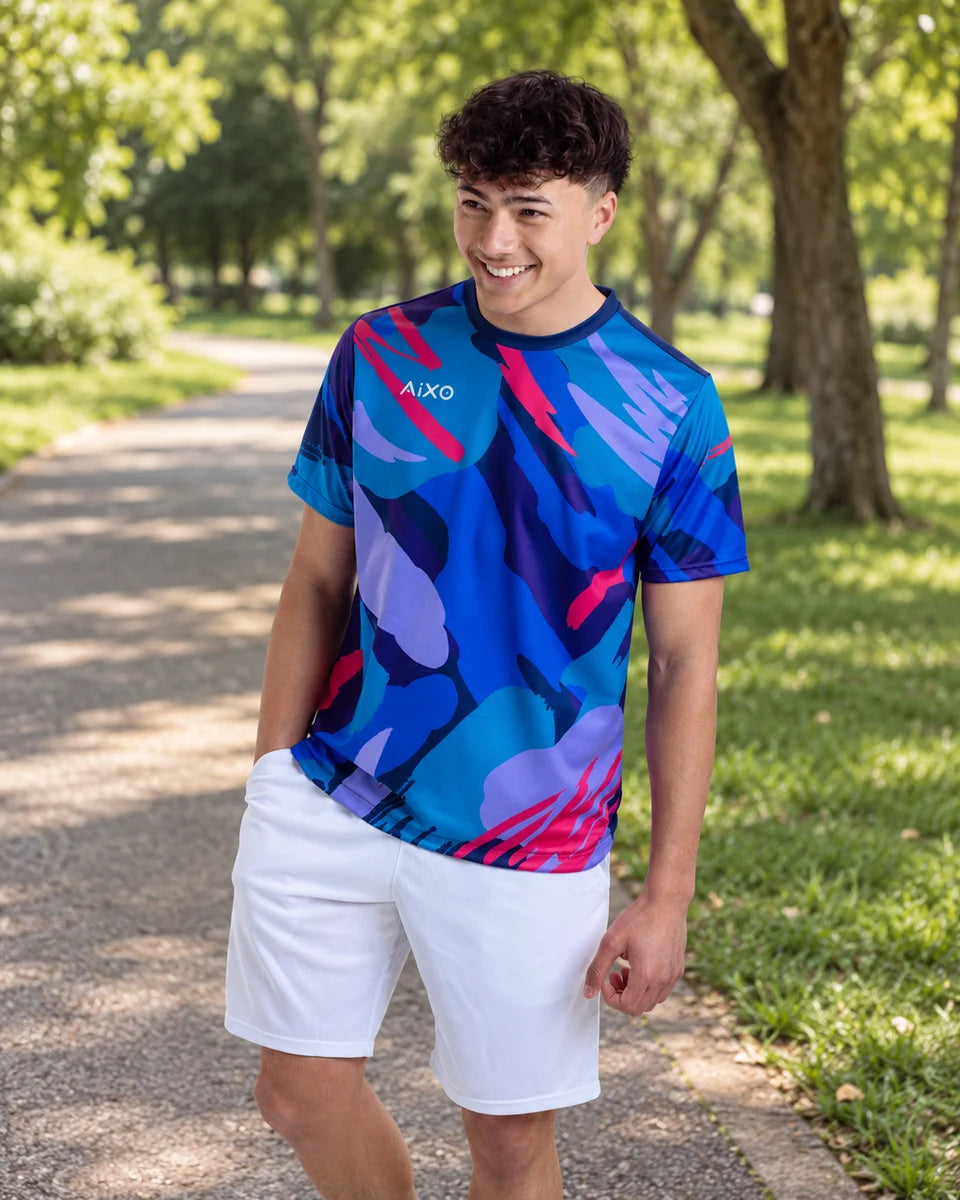 AIXO Abstract Men's Sports T-Shirt — Multicolour Dark — product photograph