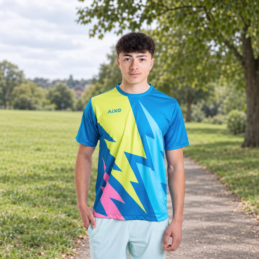 AIXO Bolt Men's Sports T-Shirt — Teal — product photograph