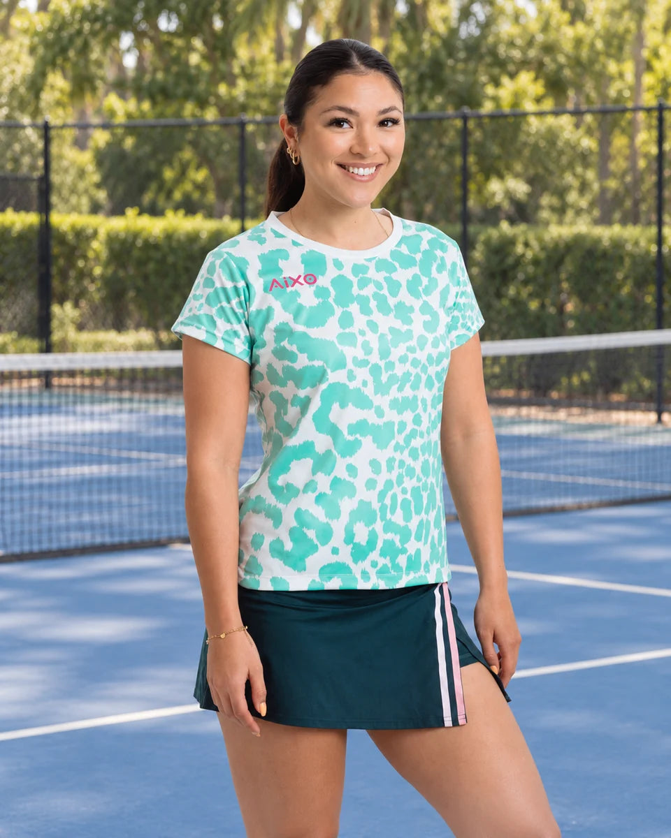 AIXO Leopard Women's Sports T-Shirt — Ivory — product photograph