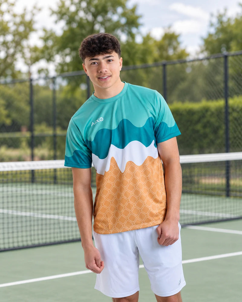 AIXO Sundae Men's Sports T-Shirt — Teal — product photograph