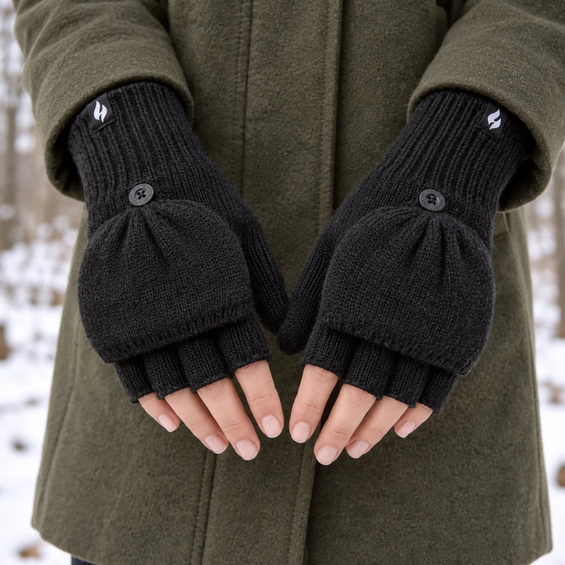 Ladies Mens Thermal Converter Mittens Gloves with Fingerless Option — product photograph
