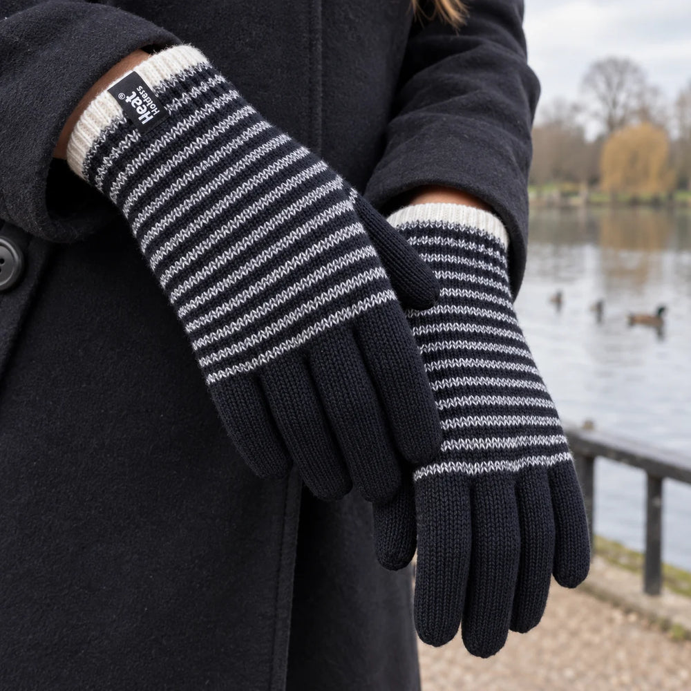 Ladies Striped Fleece Lined Knitted Warm Thermal Winter Gloves — product photograph