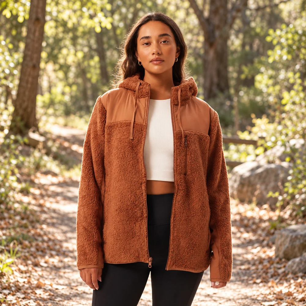 Ladies Teddy Bear Sherpa Fleece Hooded Jacket — product photograph