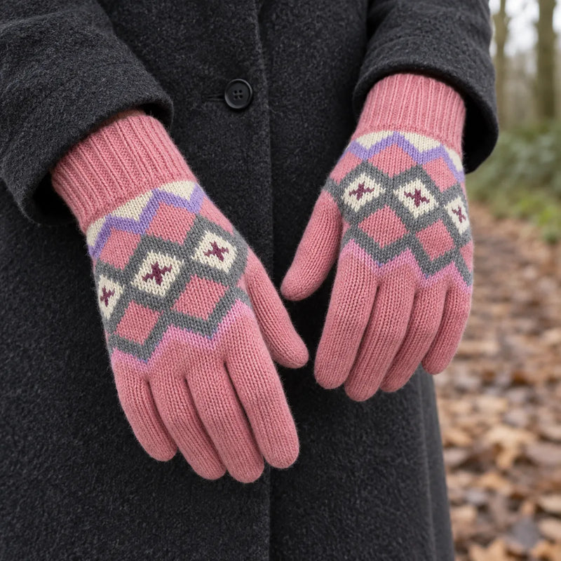 Ladies Wool Gloves | Winter Cute Fairisle Gloves for Cold Weather — product photograph