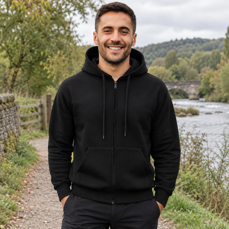 Men’s Plain Zip Hoodie – Fleece Lined, Casual Full Zip Sweatshirt with Hood — product photograph