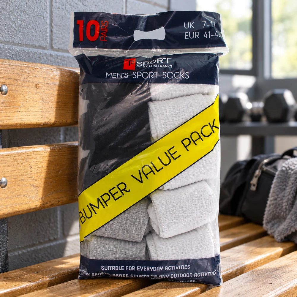 Mens 10 Pack Multipack Sport Socks | Breathable Cotton Running Socks — product photograph