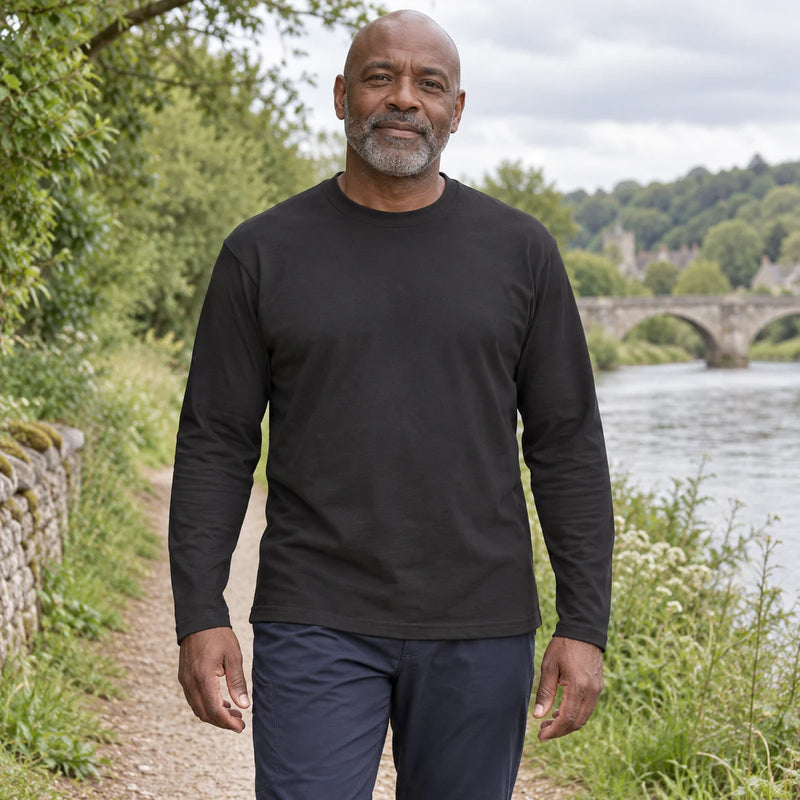 Mens Crew Neck Essential Long Sleeve Cotton T Shirt — product photograph