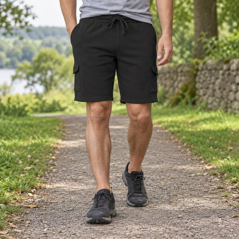 Mens Elastic Waist Casual Sports Cargo Fleece Shorts — product photograph